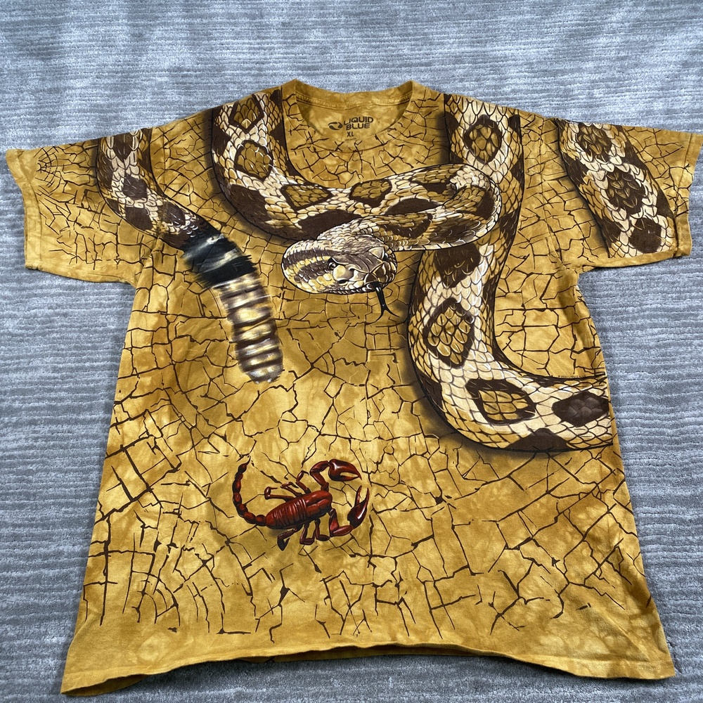 Liquid Blue Shirt Mens XL Gold Rattlesnake Scorpion Spider Graphic All Over Tee
